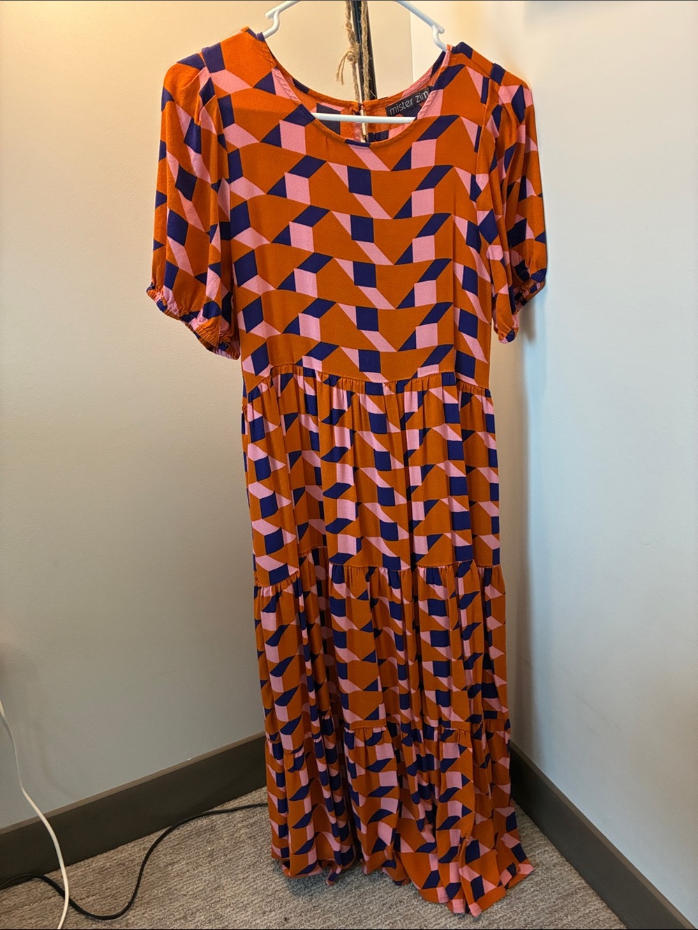Mister Zimi Orange, Pink & Navy Geometric Maxi Dress